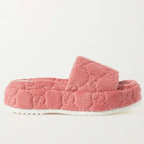 New Gucci GG monogram sponge GG Cotton Terry pink platform slides 38.5 - Picture 1 of 8